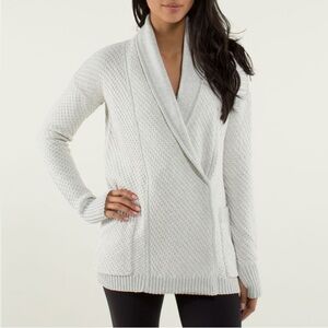 LULULEMON Post Practise Cardigan 6 Silver Spoon Grandpa Chunky Knit Sweater Wrap